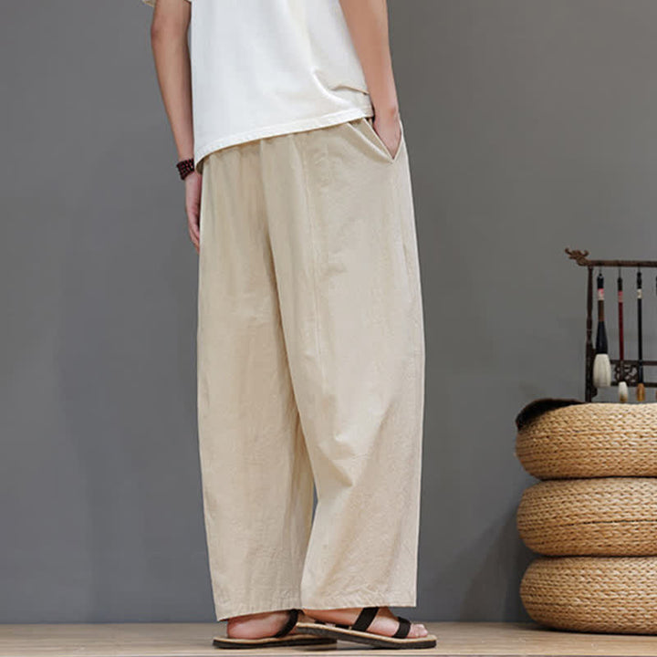 Buddha Stones Pantalones tobilleros lisos de corte recto para hombre, estilo casual de primavera-verano, con cordón ajustable y bolsillo. - image 21