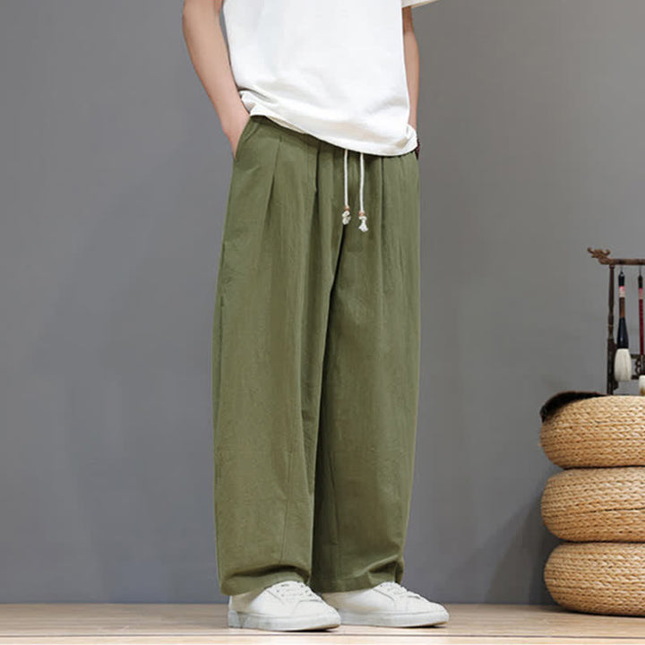 Buddha Stones Pantalones tobilleros lisos de corte recto para hombre, estilo casual de primavera-verano, con cordón ajustable y bolsillo. - image 5