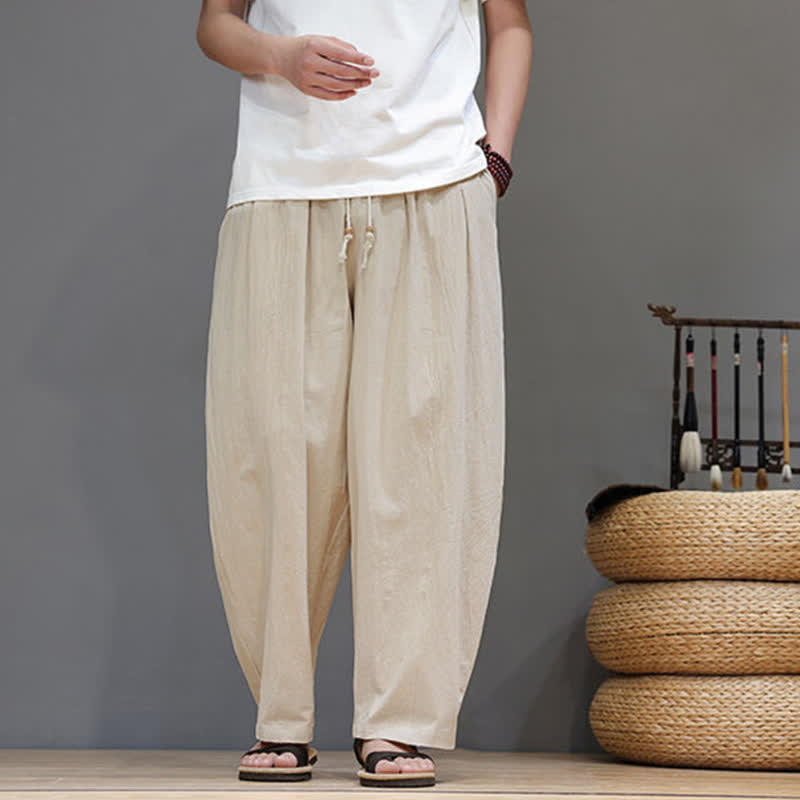 Buddha Stones Pantalones tobilleros lisos de corte recto para hombre, estilo casual de primavera-verano, con cordón ajustable y bolsillo. - image 17