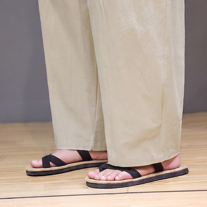 Buddha Stones Pantalones tobilleros lisos de corte recto para hombre, estilo casual de primavera-verano, con cordón ajustable y bolsillo. - image 25