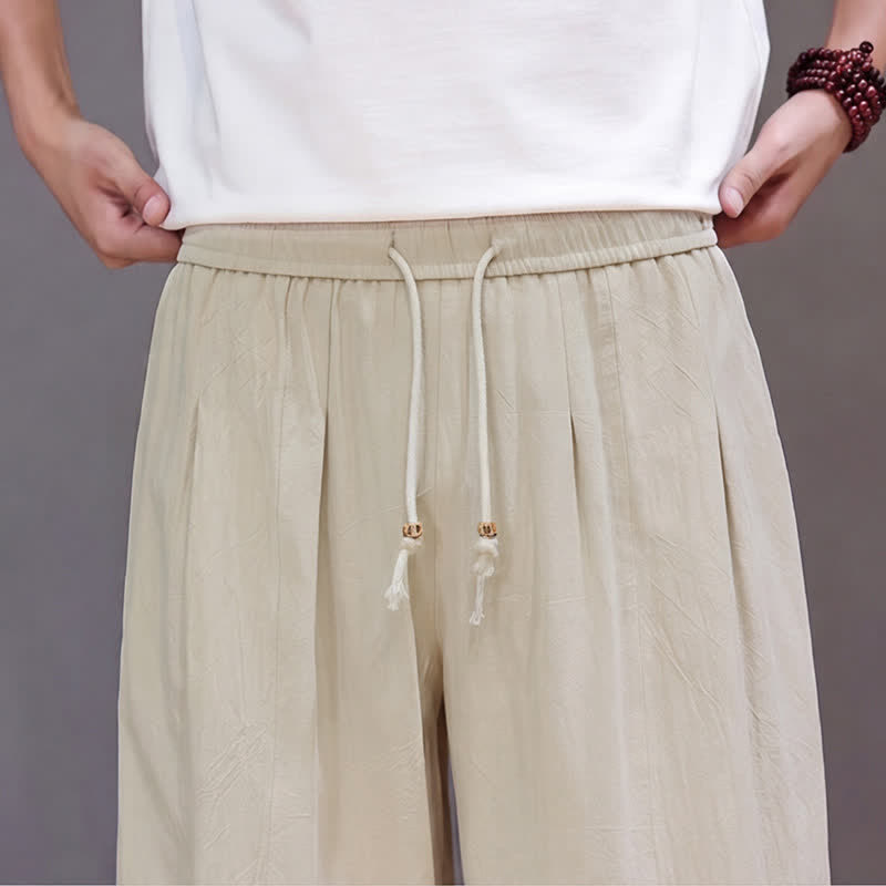 Buddha Stones Pantalones tobilleros lisos de corte recto para hombre, estilo casual de primavera-verano, con cordón ajustable y bolsillo. - image 23