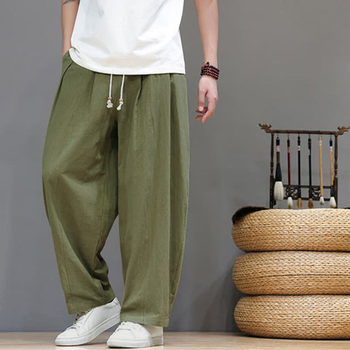 Buddha Stones Pantalones tobilleros lisos de corte recto para hombre, estilo casual de primavera-verano, con cordón ajustable y bolsillo. - image 2