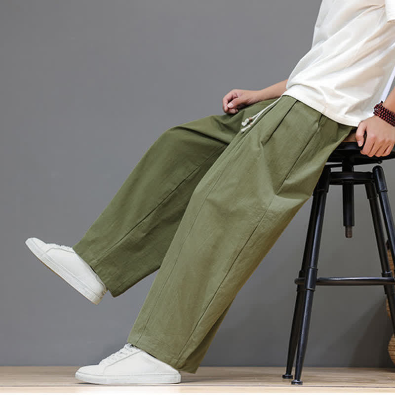 Buddha Stones Pantalones tobilleros lisos de corte recto para hombre, estilo casual de primavera-verano, con cordón ajustable y bolsillo. - image 7
