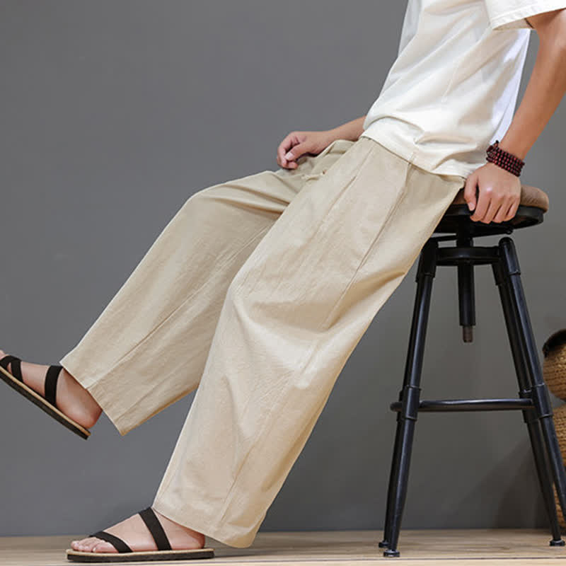 Buddha Stones Pantalones tobilleros lisos de corte recto para hombre, estilo casual de primavera-verano, con cordón ajustable y bolsillo. - image 22