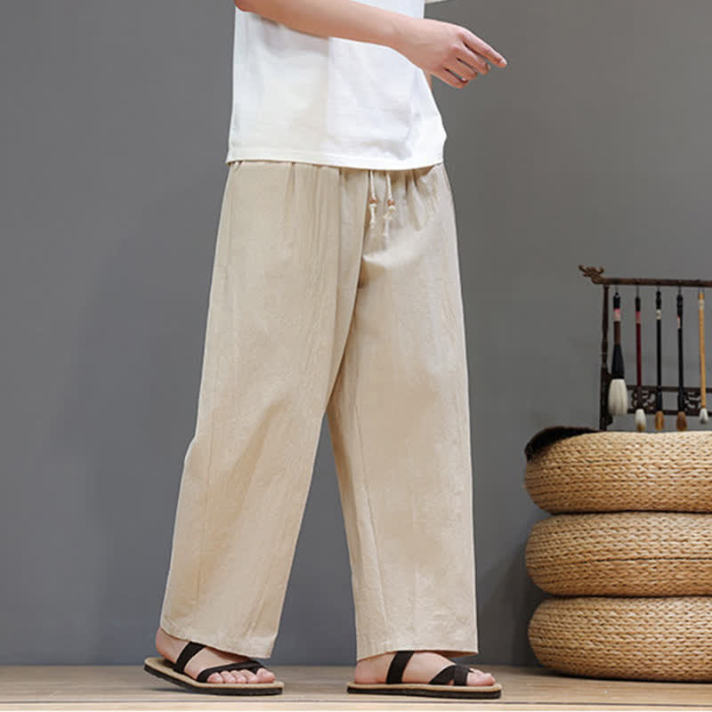 Buddha Stones Pantalones tobilleros lisos de corte recto para hombre, estilo casual de primavera-verano, con cordón ajustable y bolsillo. - image 20