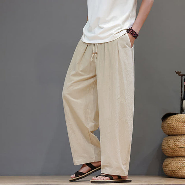 Buddha Stones Pantalones tobilleros lisos de corte recto para hombre, estilo casual de primavera-verano, con cordón ajustable y bolsillo. - image 18