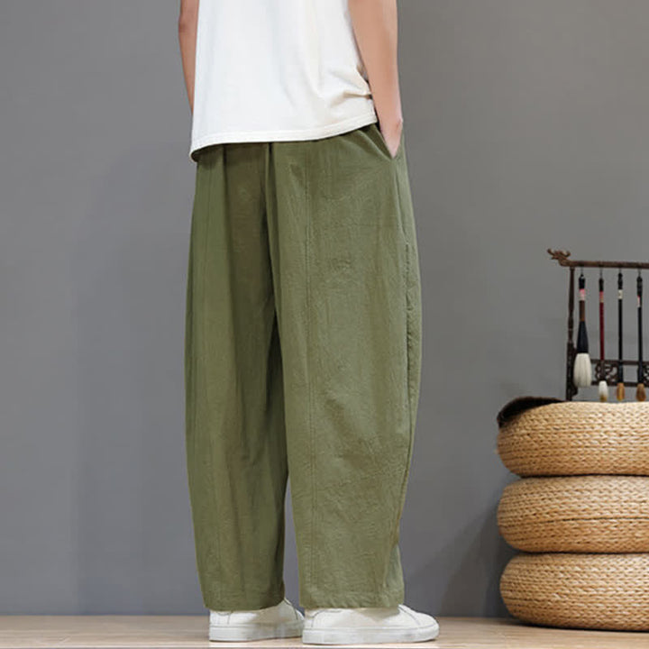 Buddha Stones Pantalones tobilleros lisos de corte recto para hombre, estilo casual de primavera-verano, con cordón ajustable y bolsillo. - image 6