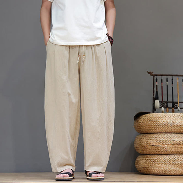 Buddha Stones Pantalones tobilleros lisos de corte recto para hombre, estilo casual de primavera-verano, con cordón ajustable y bolsillo. - image 19