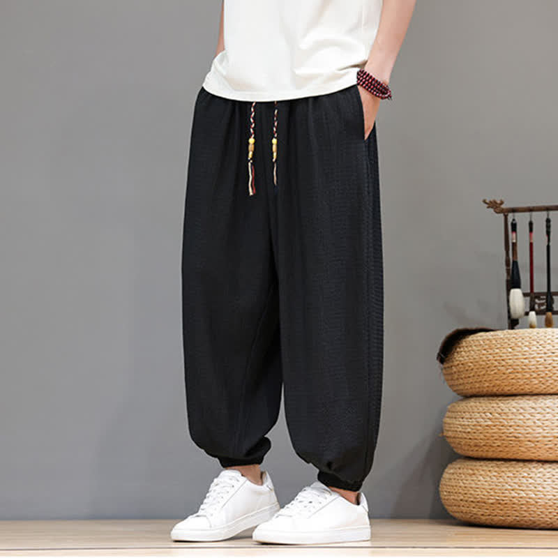 Buddha Stones Pantalones cortos casuales estilo boho con cordón ajustable para hombre, estilo harem, con bolsillo, ideales para primavera y otoño. - image 17