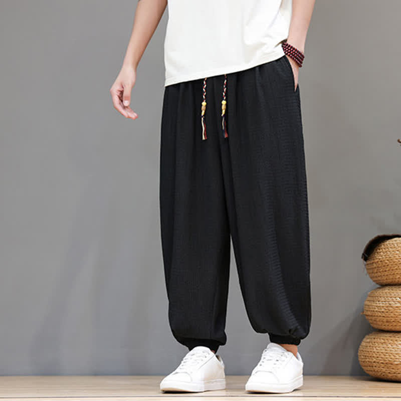Buddha Stones Pantalones cortos casuales estilo boho con cordón ajustable para hombre, estilo harem, con bolsillo, ideales para primavera y otoño. - image 18