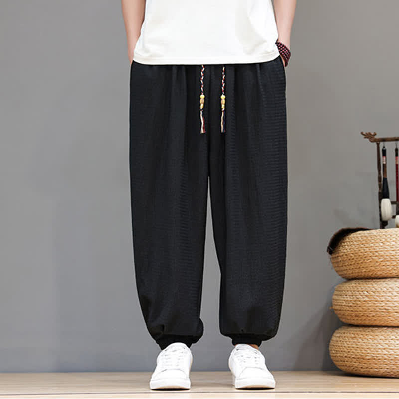 Buddha Stones Pantalones cortos casuales estilo boho con cordón ajustable para hombre, estilo harem, con bolsillo, ideales para primavera y otoño. - image 19
