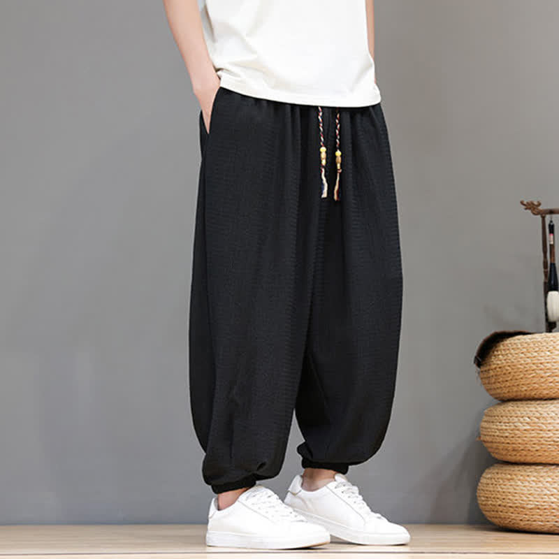 Buddha Stones Pantalones cortos casuales estilo boho con cordón ajustable para hombre, estilo harem, con bolsillo, ideales para primavera y otoño. - image 20