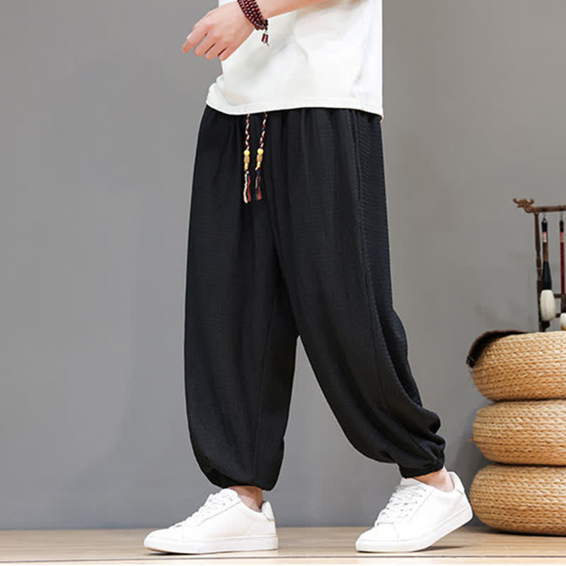 Buddha Stones Pantalones cortos casuales estilo boho con cordón ajustable para hombre, estilo harem, con bolsillo, ideales para primavera y otoño. - image 22