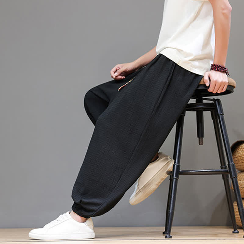 Buddha Stones Pantalones cortos casuales estilo boho con cordón ajustable para hombre, estilo harem, con bolsillo, ideales para primavera y otoño. - image 23