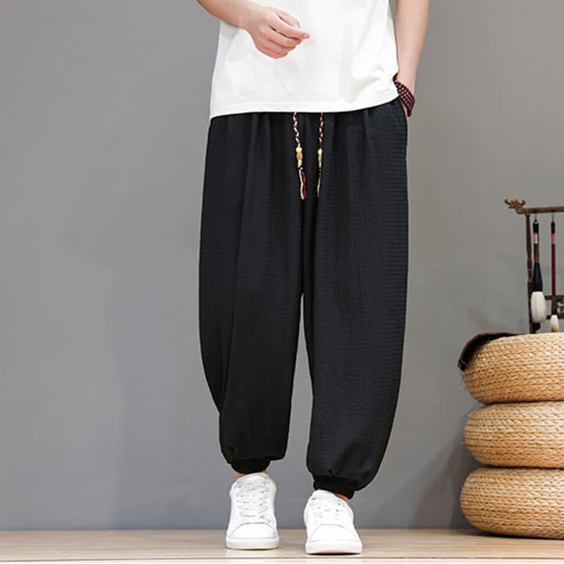 Buddha Stones Pantalones cortos casuales estilo boho con cordón ajustable para hombre, estilo harem, con bolsillo, ideales para primavera y otoño. - Negro - US/UK/AU46, EU56 (5XL) - image 16