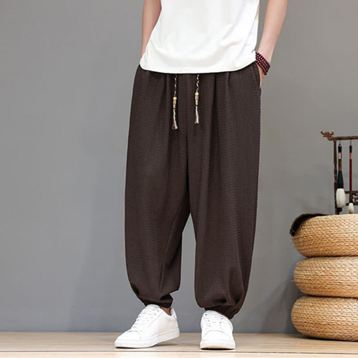 Buddha Stones Pantalones cortos casuales estilo boho con cordón ajustable para hombre, estilo harem, con bolsillo, ideales para primavera y otoño. - image 1