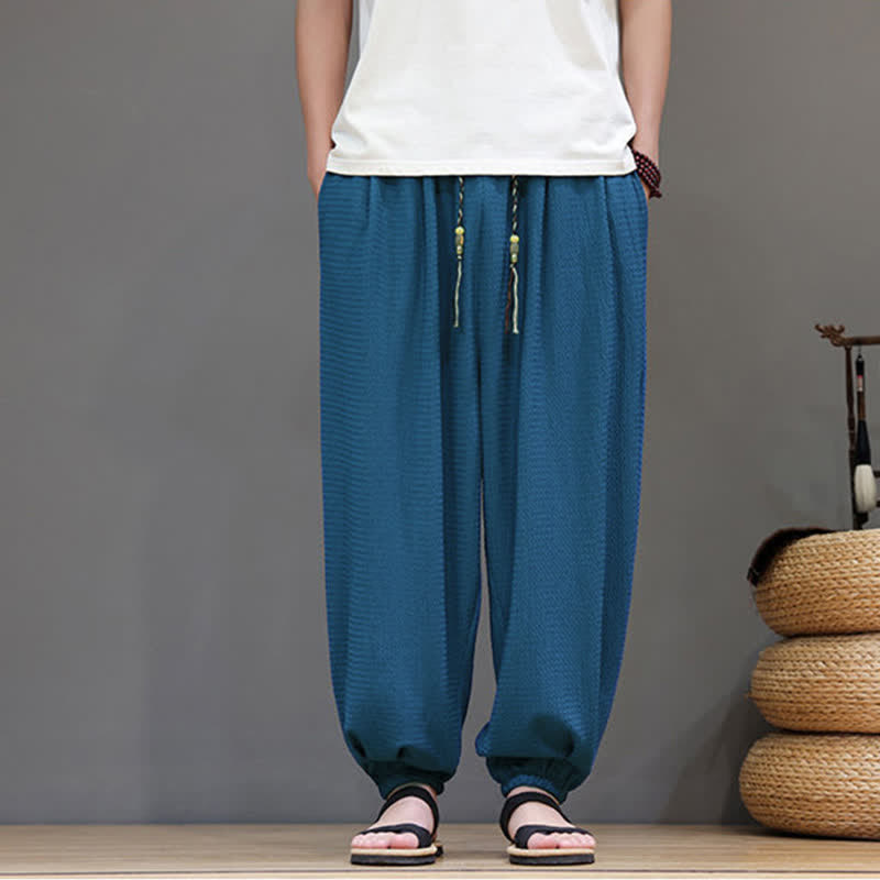 Buddha Stones Pantalones cortos casuales estilo boho con cordón ajustable para hombre, estilo harem, con bolsillo, ideales para primavera y otoño. - image 11