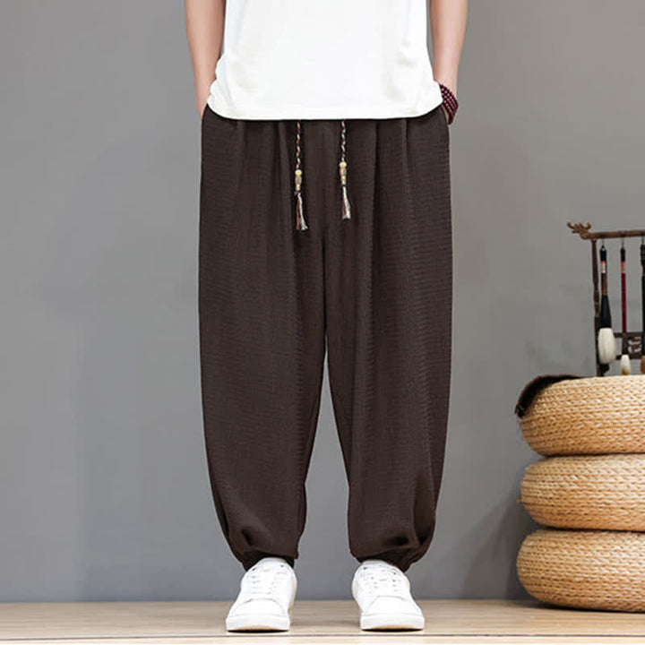 Buddha Stones Pantalones cortos casuales estilo boho con cordón ajustable para hombre, estilo harem, con bolsillo, ideales para primavera y otoño. - image 3