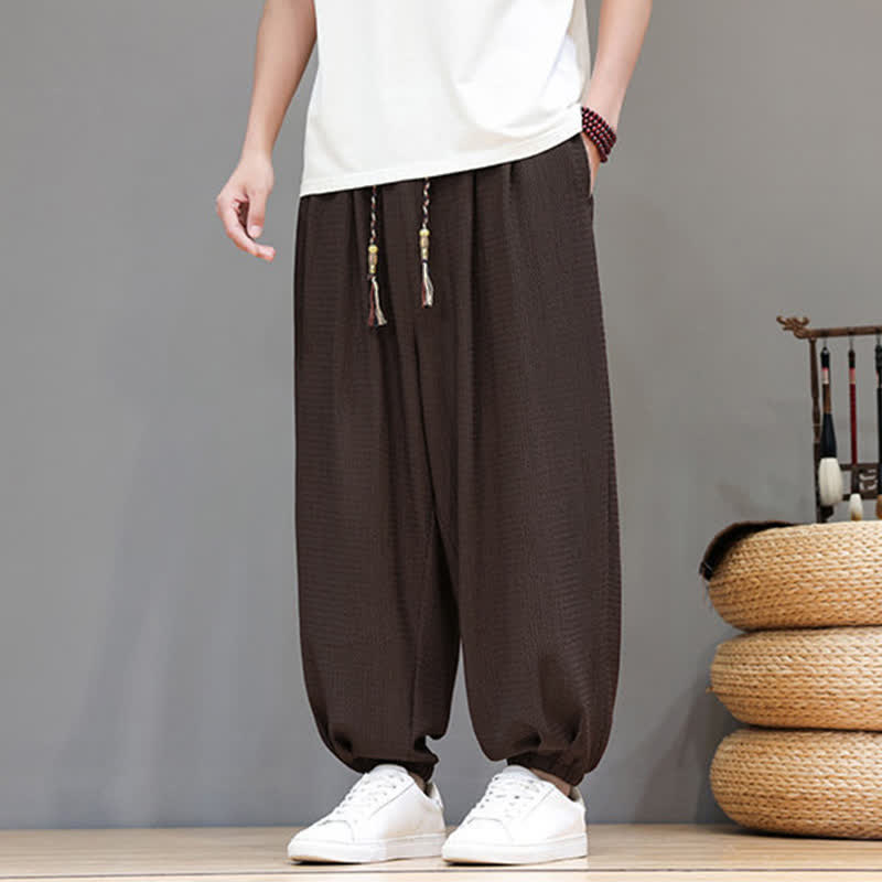Buddha Stones Pantalones cortos casuales estilo boho con cordón ajustable para hombre, estilo harem, con bolsillo, ideales para primavera y otoño. - image 2