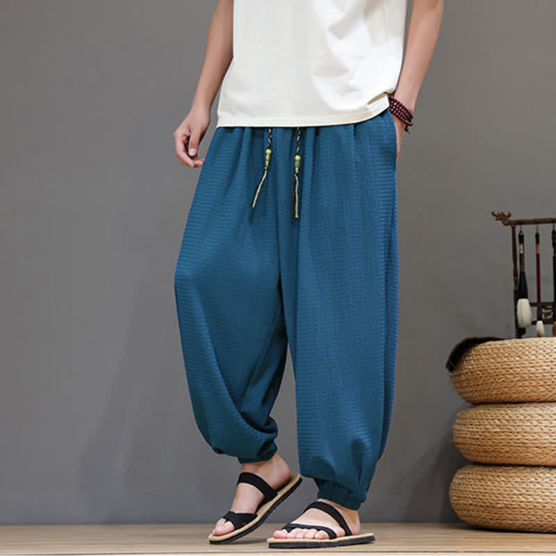 Buddha Stones Pantalones cortos casuales estilo boho con cordón ajustable para hombre, estilo harem, con bolsillo, ideales para primavera y otoño. - image 10