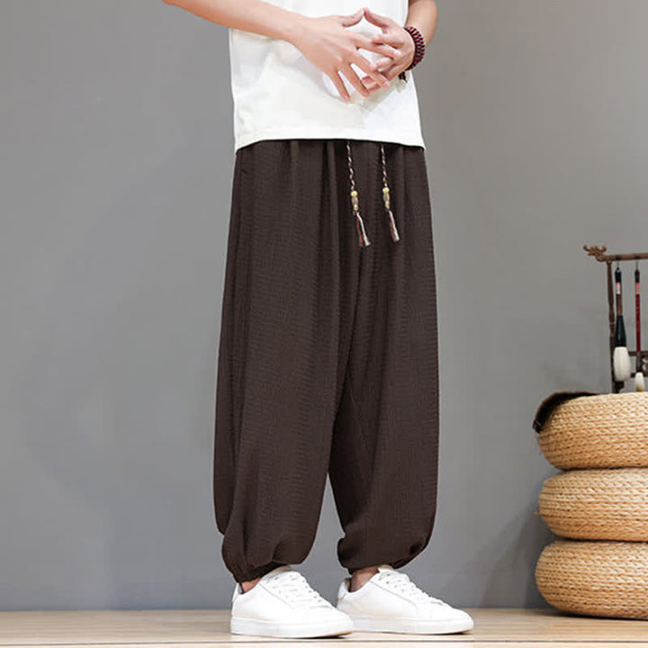 Buddha Stones Pantalones cortos casuales estilo boho con cordón ajustable para hombre, estilo harem, con bolsillo, ideales para primavera y otoño. - image 4
