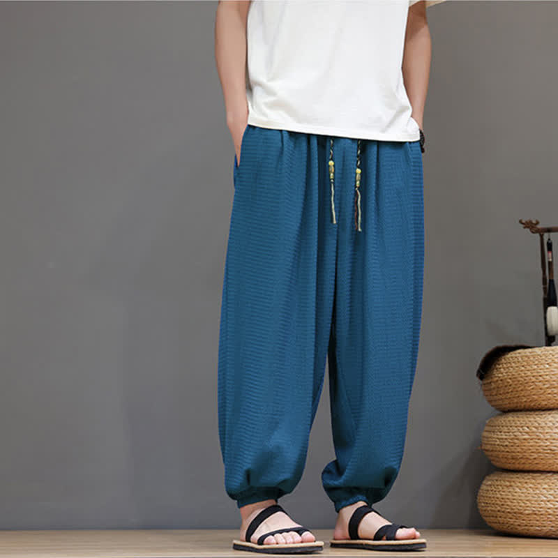 Buddha Stones Pantalones cortos casuales estilo boho con cordón ajustable para hombre, estilo harem, con bolsillo, ideales para primavera y otoño. - image 12