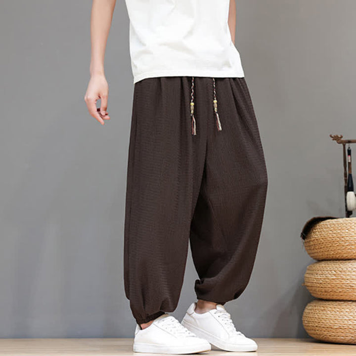 Buddha Stones Pantalones cortos casuales estilo boho con cordón ajustable para hombre, estilo harem, con bolsillo, ideales para primavera y otoño. - image 5