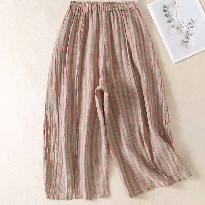 Buddha Stones Pantalones cortos de mujer estilo boho casual con cordón ajustable y rayas, estilo harem, con bolsillo, ideales para primavera y verano. - image 7