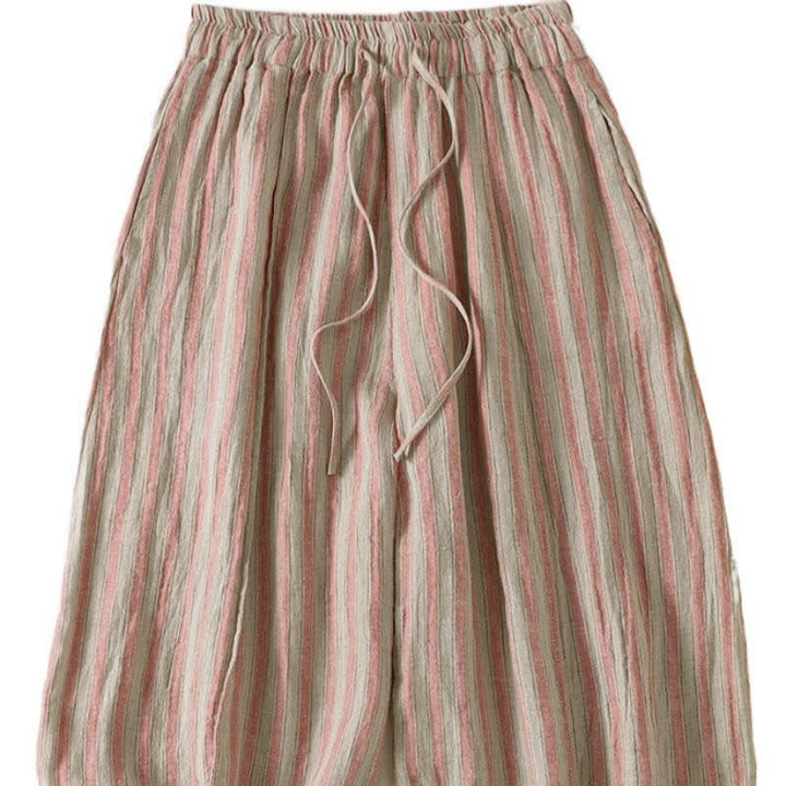 Buddha Stones Pantalones cortos de mujer estilo boho casual con cordón ajustable y rayas, estilo harem, con bolsillo, ideales para primavera y verano. - image 8