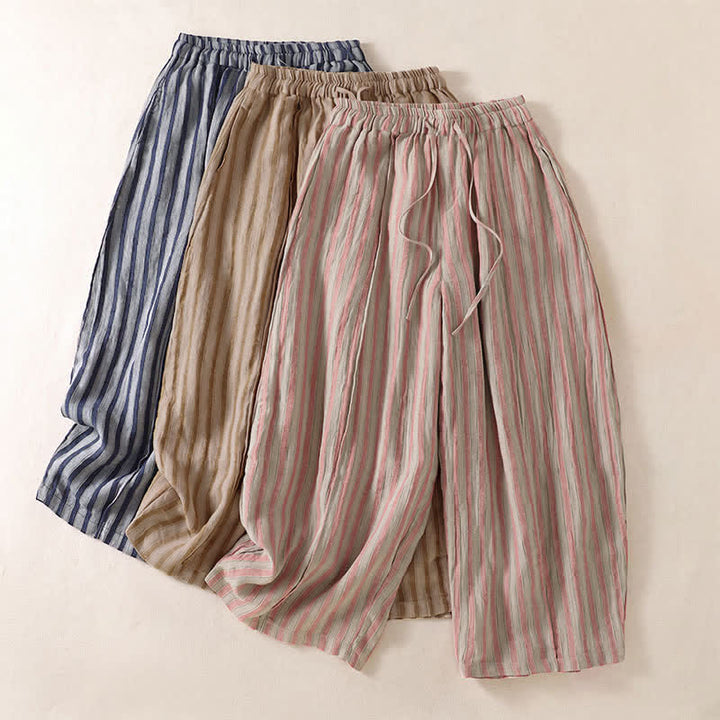 Buddha Stones Pantalones cortos de mujer estilo boho casual con cordón ajustable y rayas, estilo harem, con bolsillo, ideales para primavera y verano. - image 24