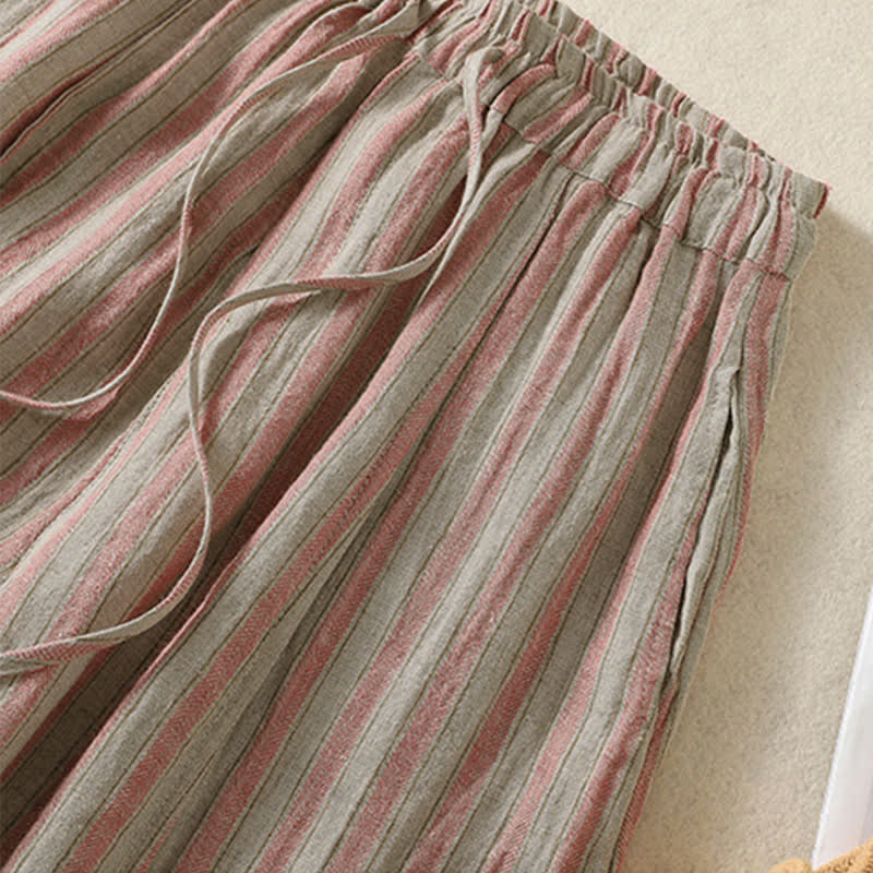 Buddha Stones Pantalones cortos de mujer estilo boho casual con cordón ajustable y rayas, estilo harem, con bolsillo, ideales para primavera y verano. - image 11