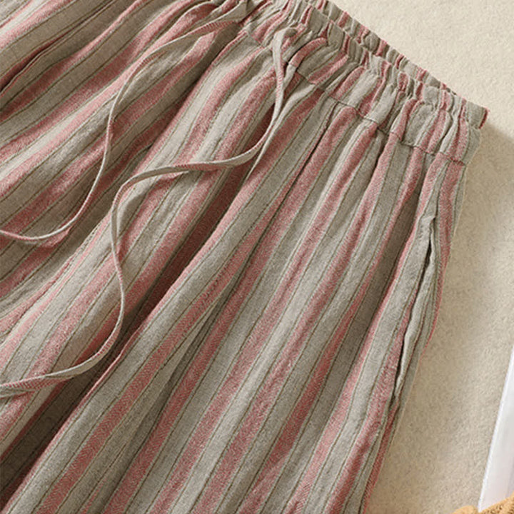 Buddha Stones Pantalones cortos de mujer estilo boho casual con cordón ajustable y rayas, estilo harem, con bolsillo, ideales para primavera y verano. - image 11
