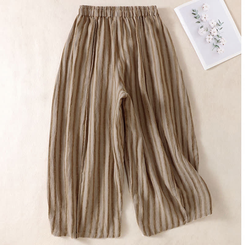 Buddha Stones Pantalones cortos de mujer estilo boho casual con cordón ajustable y rayas, estilo harem, con bolsillo, ideales para primavera y verano. - image 1