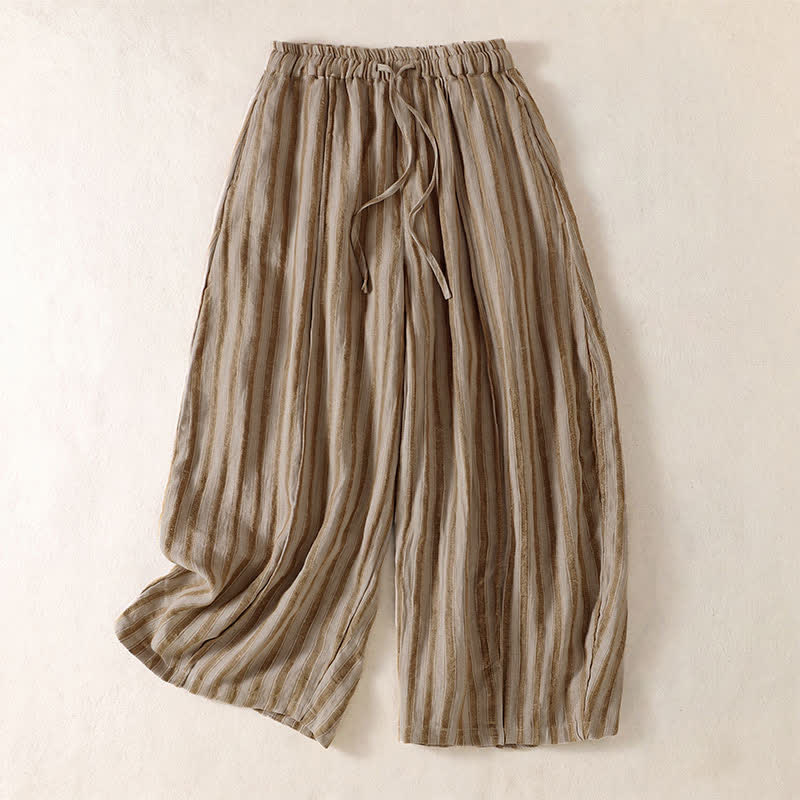 Buddha Stones Pantalones cortos de mujer estilo boho casual con cordón ajustable y rayas, estilo harem, con bolsillo, ideales para primavera y verano. - Broncearse - US8-10, UK/AU12-14, EU40-42 (2XL) - image 0