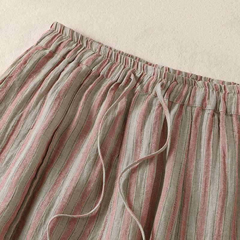 Buddha Stones Pantalones cortos de mujer estilo boho casual con cordón ajustable y rayas, estilo harem, con bolsillo, ideales para primavera y verano. - image 9