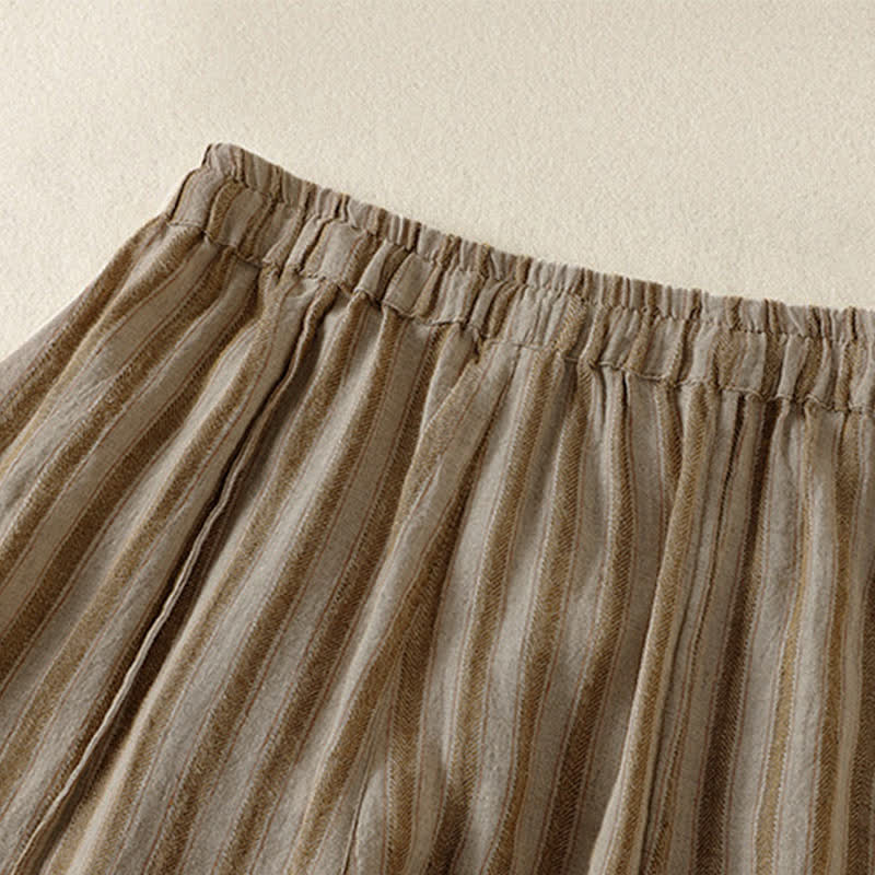 Buddha Stones Pantalones cortos de mujer estilo boho casual con cordón ajustable y rayas, estilo harem, con bolsillo, ideales para primavera y verano. - image 3