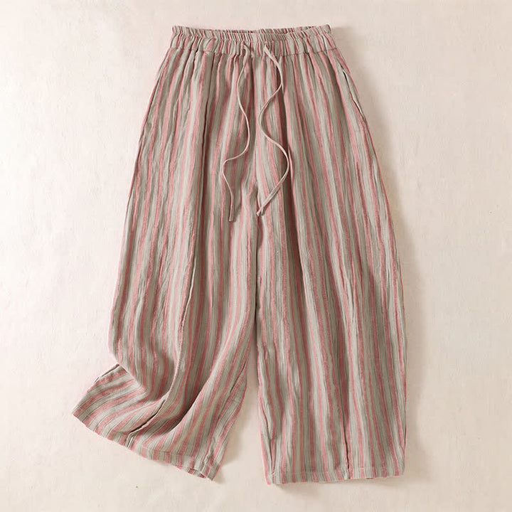Buddha Stones Pantalones cortos de mujer estilo boho casual con cordón ajustable y rayas, estilo harem, con bolsillo, ideales para primavera y verano. - Rosa - US8-10, UK/AU12-14, EU40-42 (2XL) - image 6