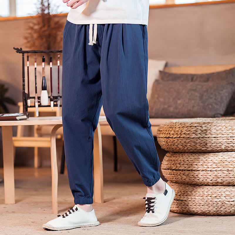 Buddha Stones Pantalones cortos casuales minimalistas con cordón ajustable para hombre, estilo primavera-verano, corte ajustado y bolsillo. - Azul medianoche - US/UK/AU46, EU56 (5XL) - image 0