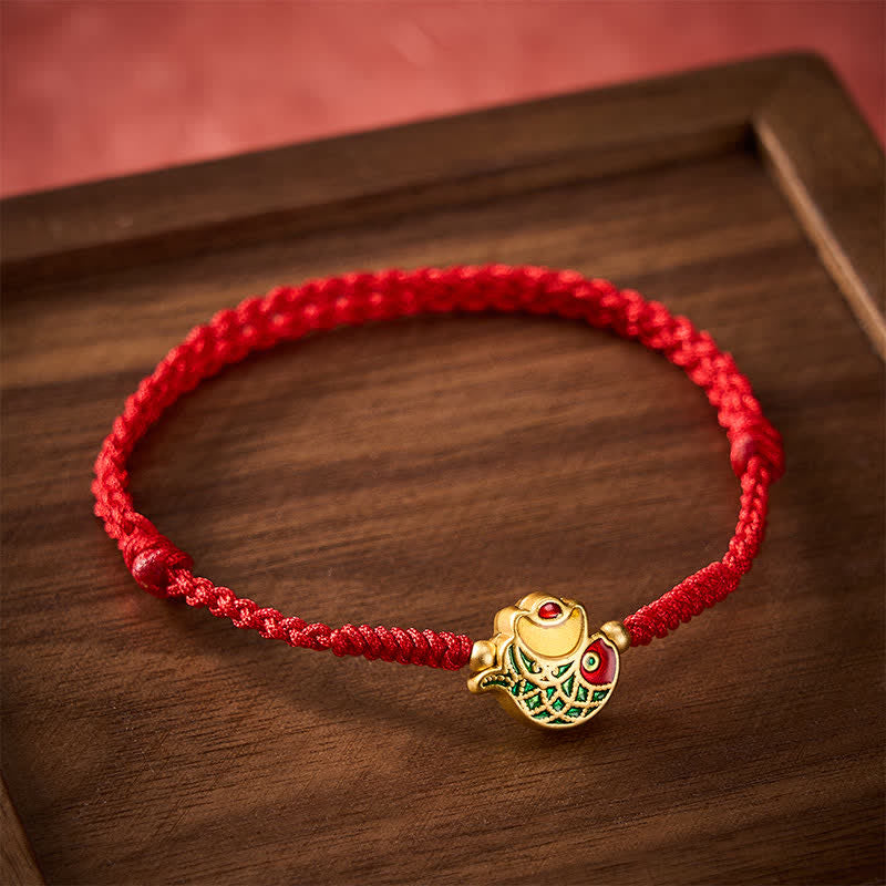 Buddha Stones Pulsera de cuerda roja con lingote de pez koi tejido a mano para la buena suerte - image 2