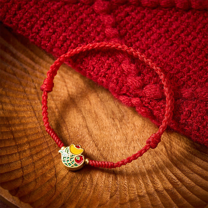 Buddha Stones Pulsera de cuerda roja con lingote de pez koi tejido a mano para la buena suerte - image 3