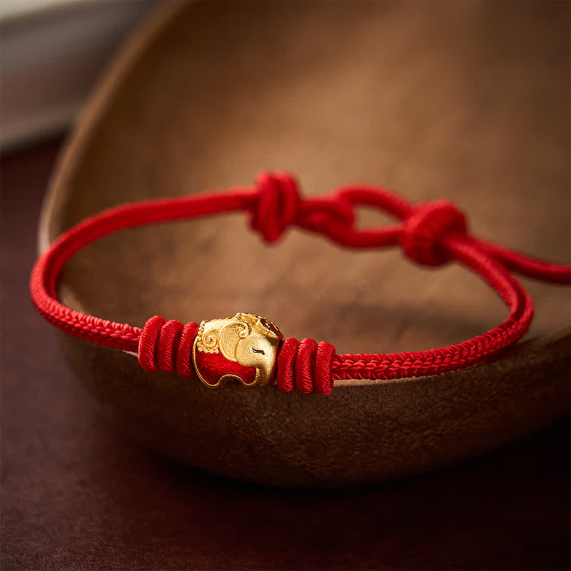 Buddha Stones Pulsera de protección de la suerte con hilo rojo y elefante rojo - image 12
