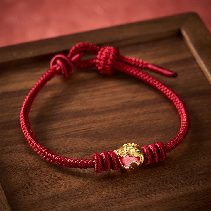 Buddha Stones Pulsera de protección de la suerte con hilo rojo y elefante rojo - image 3