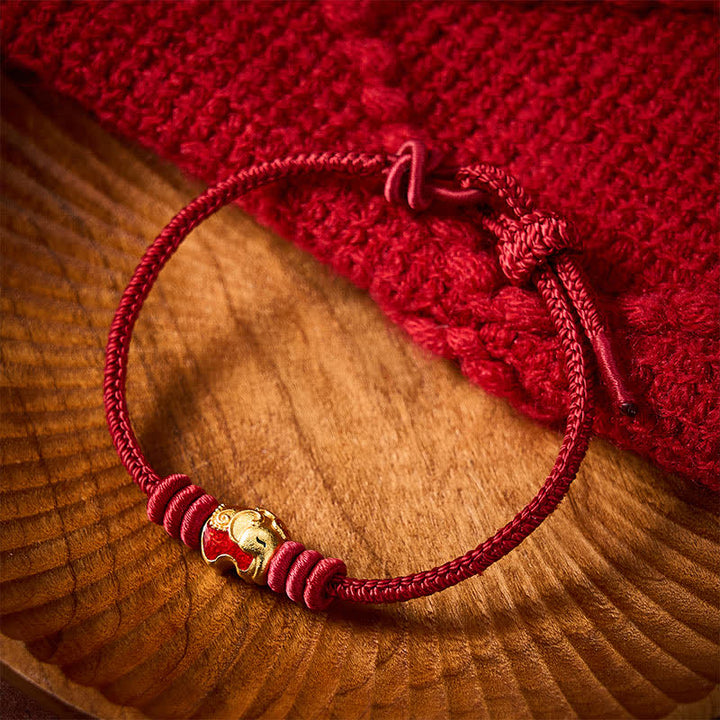 Buddha Stones Pulsera de protección de la suerte con hilo rojo y elefante rojo - image 1