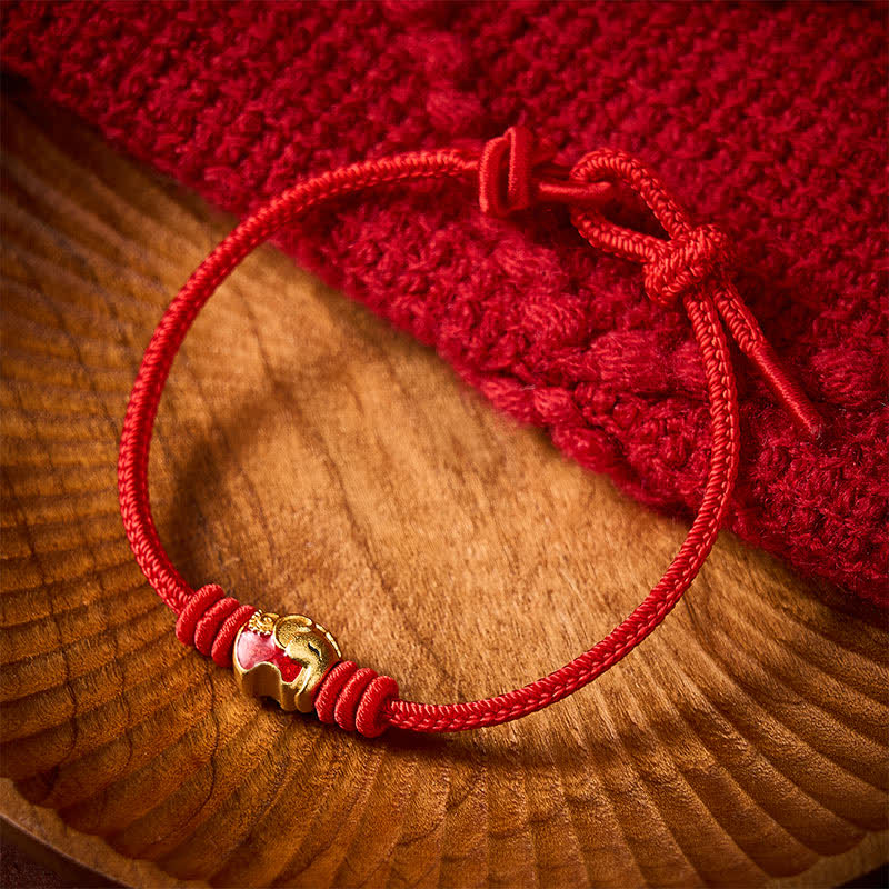 Buddha Stones Pulsera de protección de la suerte con hilo rojo y elefante rojo - image 11