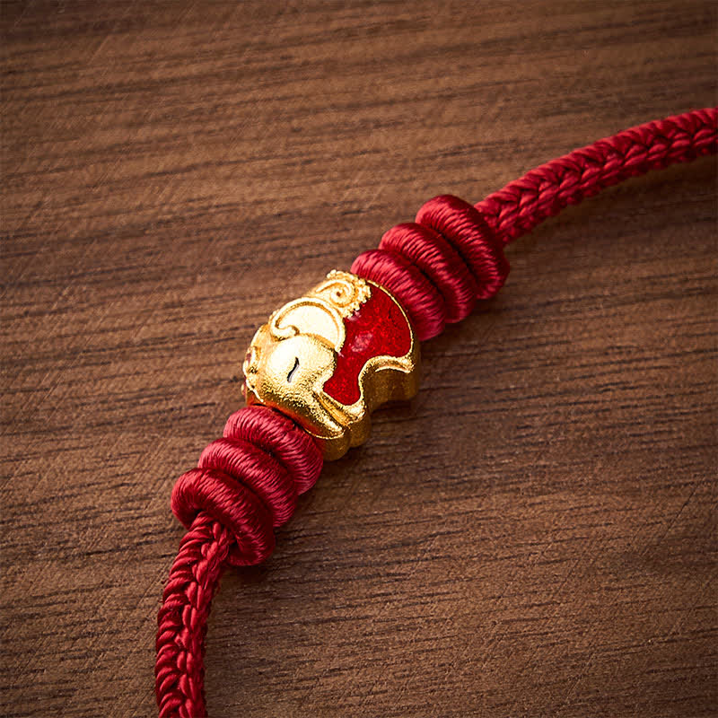 Buddha Stones Pulsera de protección de la suerte con hilo rojo y elefante rojo - image 4