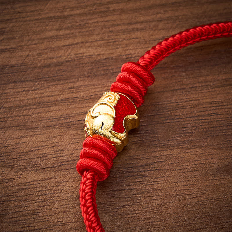 Buddha Stones Pulsera de protección de la suerte con hilo rojo y elefante rojo - image 13