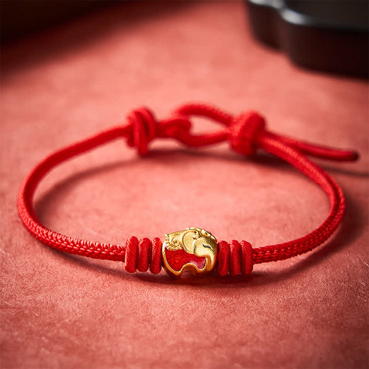 Buddha Stones Pulsera de protección de la suerte con hilo rojo y elefante rojo - image 10