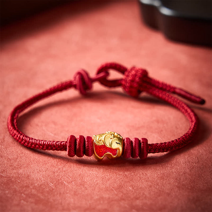 Buddha Stones Pulsera de protección de la suerte con hilo rojo y elefante rojo - image 2