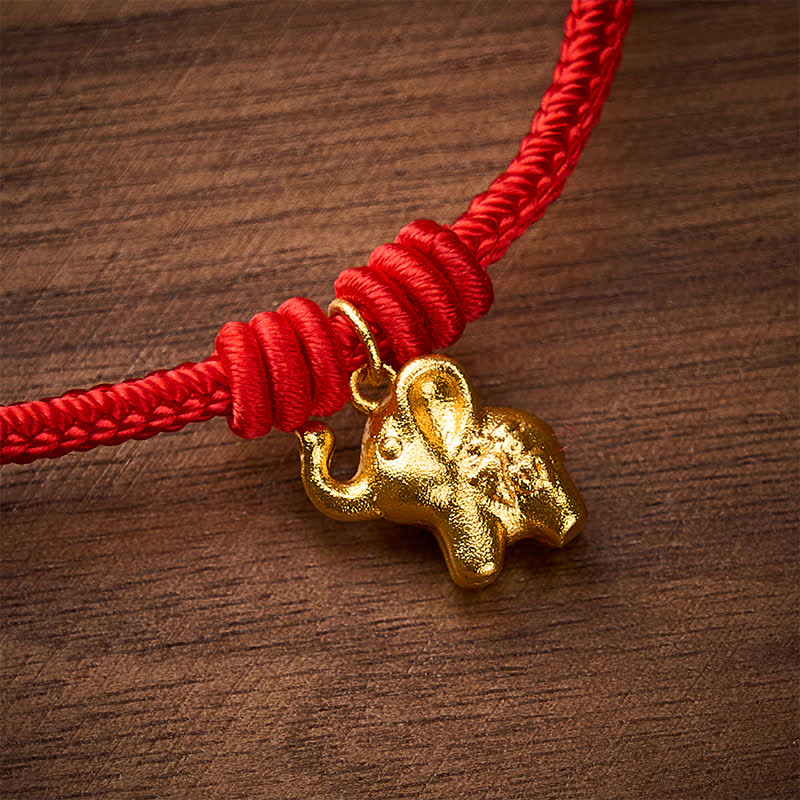 Buddha Stones Pulsera de cuerda trenzada roja con diseño de elefante Fu - image 4