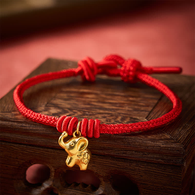 Buddha Stones Pulsera de cuerda trenzada roja con diseño de elefante Fu - image 3